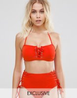 Wolf & Whistle Textured Lace Up Bikini Top B-C Cup