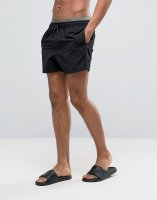 ASOS Swim Shorts In Black With Double Waistband In Short Length