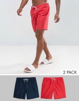 ASOS Swim Shorts 2 Pack In Red And Navy In Mid Length SAVE