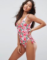 ASOS Scarlet Floral Print Belted Swimsuit