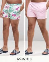 ASOS PLUS Swim Shorts 2 Pack In Pink And Floral Print In Short Length SAVE